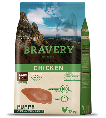 מזון לגורים Bravery ללא דגנים 12 ק"ג