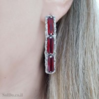 עגילי כסף מעוצבים ארוכים בשילוב אבני זרקון צבע אדום A8925 | תכשיטי כסף 925