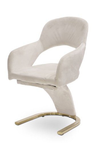 כסא דמוי עור לבן בעיצוב ייחודי עם רגל ניקל בצבע זהב