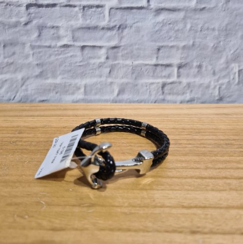 צמיד עור שחור עוגן