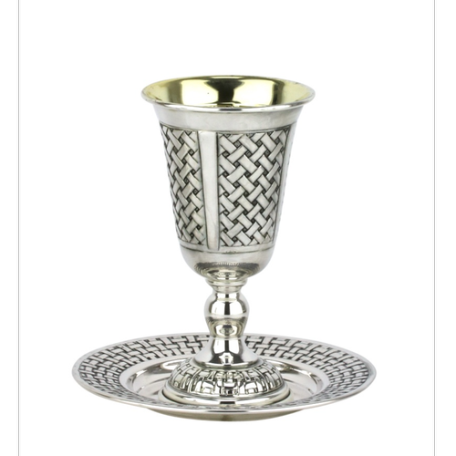 סט קידוש גביע + תחתית כסף טהור דגם דויד קלוע (L)