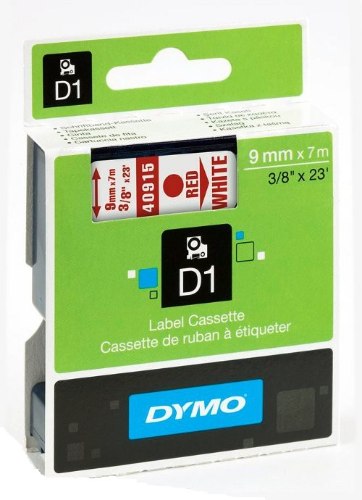 סרט סימון אדום על רקע לבן Dymo S0720700 D1 40915 Tape 9mmx7m