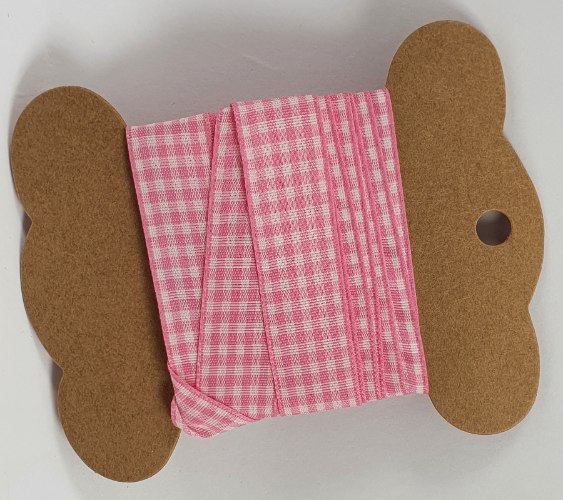 סרט כותנה 2 מטר - משובץ וורוד 1.5 ס"מ