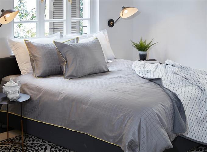 סט מלא זוגי כותנה מצרית דגם קוביות 180/200 אפור