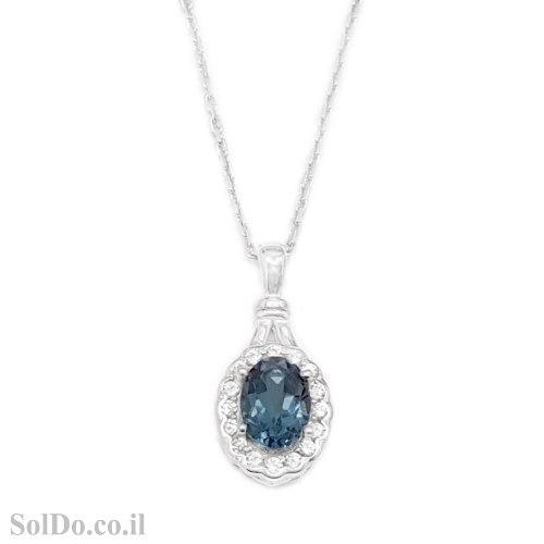 שרשרת מכסף ותליון משובץ אבן טופז כחולה וזרקונים T6243 | תכשיטי כסף
