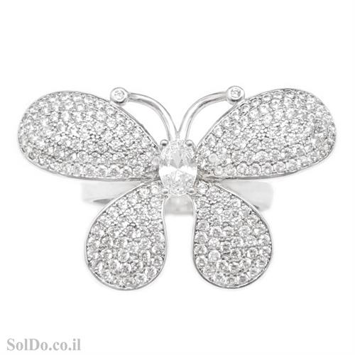 טבעת מכסף דגם "פרפר" משובצת אבני זרקון  RG6149 | תכשיטי כסף | טבעות כסף