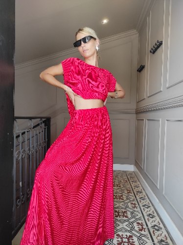 חצאית מקסי פליסה - אדום