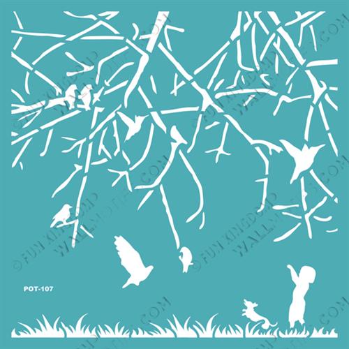 סטנסיל דביק - ציפורים בשדה (POT 107)