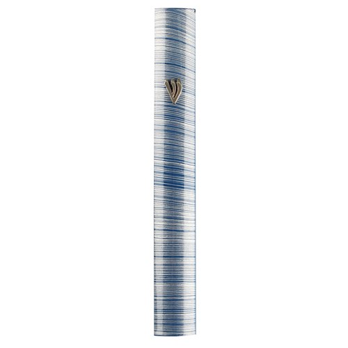 Aluminum mezuzah 15 cm painted in metallic three-dimensional - blue stripes