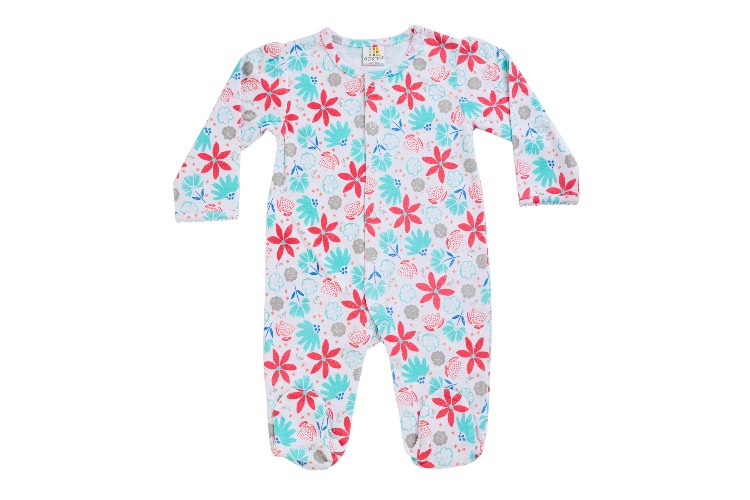 אוברול טריקו ארוך פרחים צבעוניים לבן - אדום