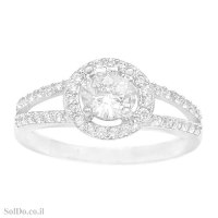 טבעת מכסף משובצת אבן זרקון מרכזית ואבני זרקון קטנות RG6264 | תכשיטי כסף | טבעות כסף