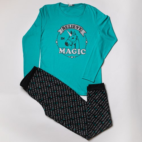 פיג'מת אינטרלוק  סוס טורקיז נשים