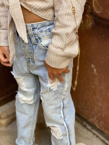 ג׳ינס בהיר קרעים ארוך MISS KIDS - מידות 4-18