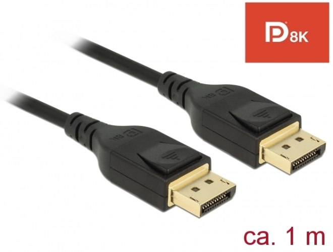 כבל מגשר DisplayPort זכר לחיבור DisplayPort זכר באורך 1 מטר Delock Certified DisplayPort 8K 60Hz