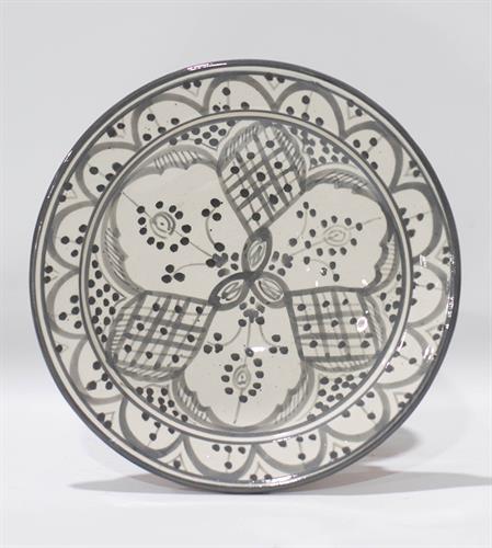 צלחת אפור לבן פרחים  L