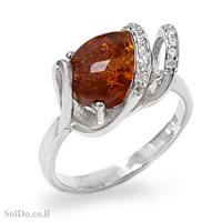 טבעת מכסף בשילוב ענבר צבע קוניאק ואבני זרקון RG8690 | תכשיטי כסף 925
