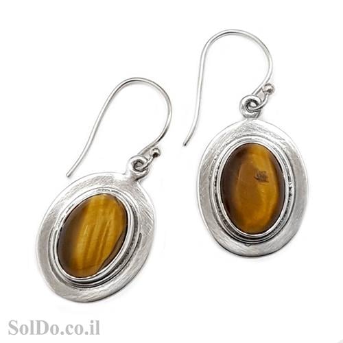 עגילי כסף תלויים בשילוב אבני עין הנמר  A8643 | תכשיטי כסף | עגילי כסף