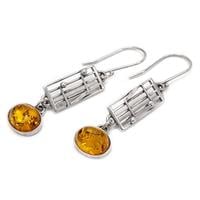 עגילי כסף ארוכים בשילוב ענבר בלטי אמיתי  צבע קוניאק A8592