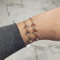 צמיד פרחים זהב אבן חן ויהלומים 0.18 קרט