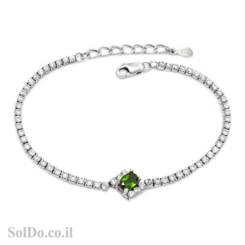 צמיד מכסף משובץ אבן כרום דיאופסיד ואבני זרקון Z3063 | תכשיטי כסף 925