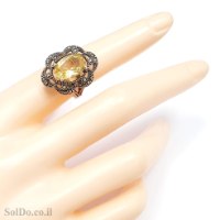 טבעת מכסף משובצת אבני סיטרין ומרקזטים RG1706 | תכשיטי כסף 925 | טבעות כסף