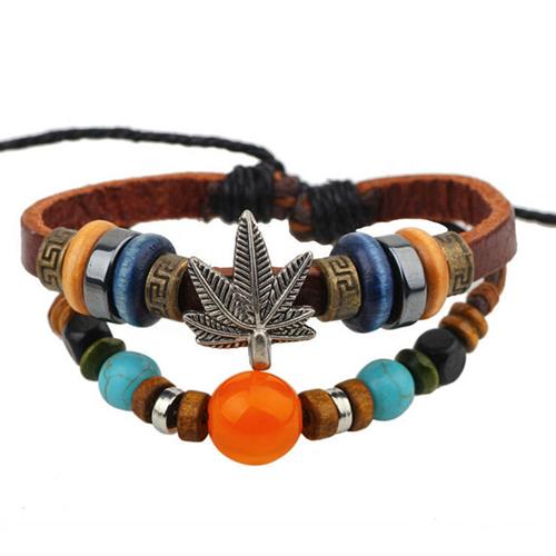 צמיד לגבר ולאשה עור ופלדת אל חלד OP08160007.2IN