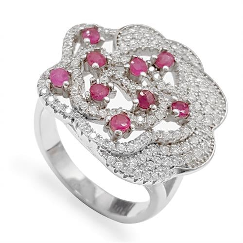 טבעת כסף משובצת אבני רובי אדומות ואבני זרקון קטנות  RG5966 | תכשיטי כסף 925 | טבעות כסף