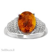 טבעת מכסף בשילוב ענבר צבע קוניאק ואבני זרקון RG8691 | תכשיטי כסף 925