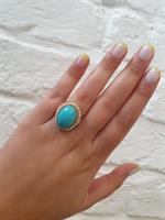 טבעת זהב משובצת טורקיז ופנינים