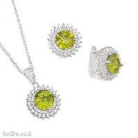 עגילים ותליון מכסף משובצים אבני פרידוט ואבני זרקון S1720