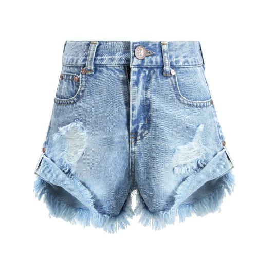 שורט ג'ינס VIEW קרעים כחול משופשף  2-16