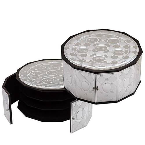 קערת ליל הסדר 3 קומות משולבת עץ וכסף טהור