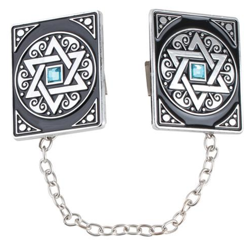 קליפס לטלית דגם מגן דוד שיבוץ אבן עם שרשרת