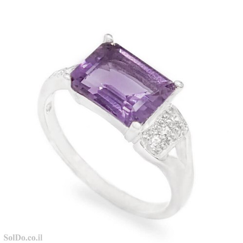 טבעת מכסף משובצת אבן אמטיסט ואבני זרקון RG9008 | תכשיטי כסף 925 | טבעות כסף