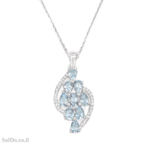 שרשרת מכסף ותליון משובץ אבני טופז כחולה וזרקונים T6245 | תכשיטי כסף