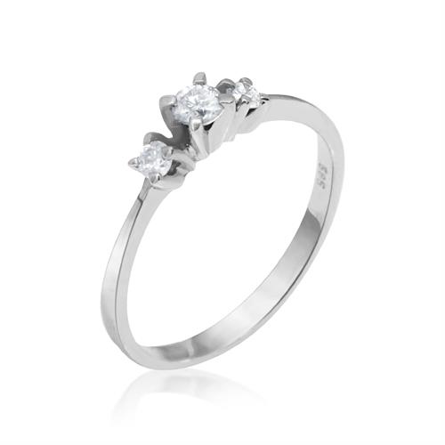 טבעת 3 אבנים זהב לבן 0.20 קראט