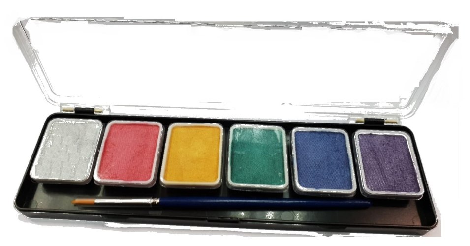 פלטה 6 צבעי מים מטאלי + מכחול (36 גר')