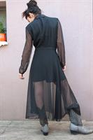 אוברול קצר שחור מכותנה בשילוב שיפון מידה S