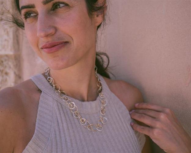 N-02 שרשרת כסף טהור וגולדפילד 14k דוגמת חוליות מרוקעות N-2