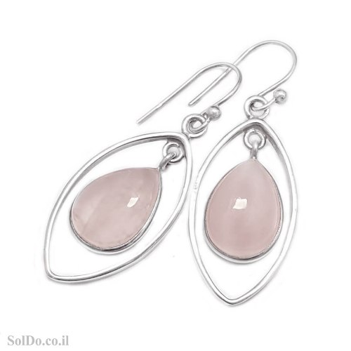 עגילים מכסף משובצים אבני רוז קוורץ A8919 | תכשיטי כסף | עגילי כסף