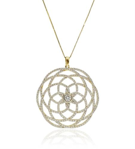 שרשרת ותליון זהב וזרקונים גדול ומלא נוכחות