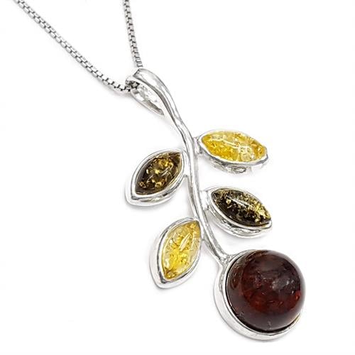 תליון ענברים בלטיים 3 צבעים כולל שרשרת T6009