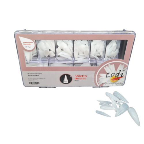 קופסא לציפורניים סטילטו שפיץ חלבי (500 יחידות)
