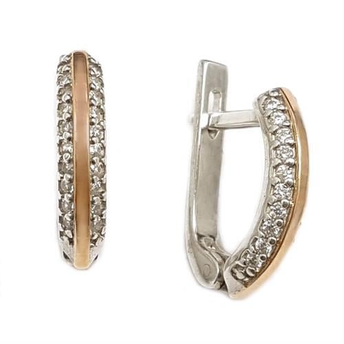 עגילי כסף עדינים מצופים זהב 9K משובצים אבני זרקון A8539 | תכשיטי כסף 925