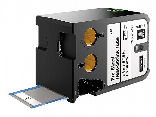 שרוול סימון מתכווץ שחור על רקע לבן Dymo 1868717 Heat Shrink Tubing XTL Tape 6x34mm