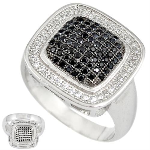 טבעת כסף משובצת אבני זרקון שחורות ולבנות RG6172 | תכשיטי כסף | טבעות כסף