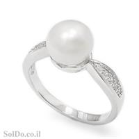 טבעת מכסף משובצת פנינה לבנה וזרקונים RG8707 | תכשיטי כסף 925 | טבעות עם פנינה