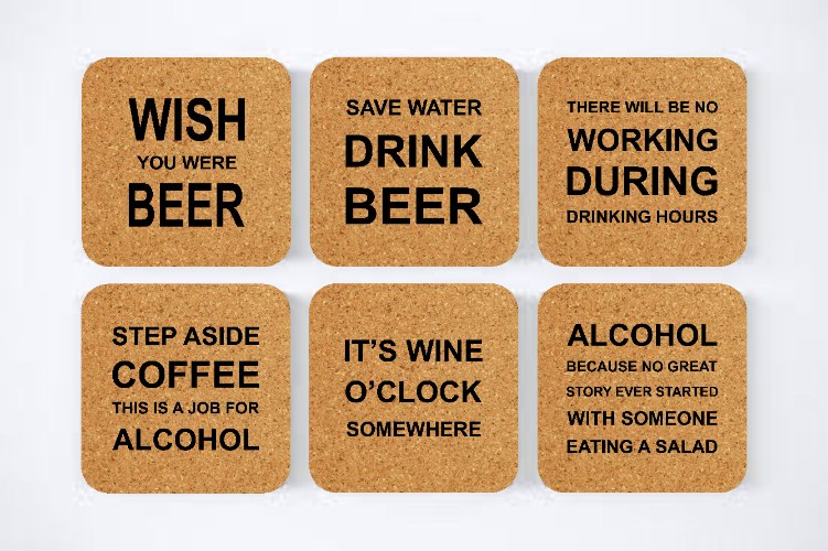 6 תחתיות מרובעות שונות על אלכוהול