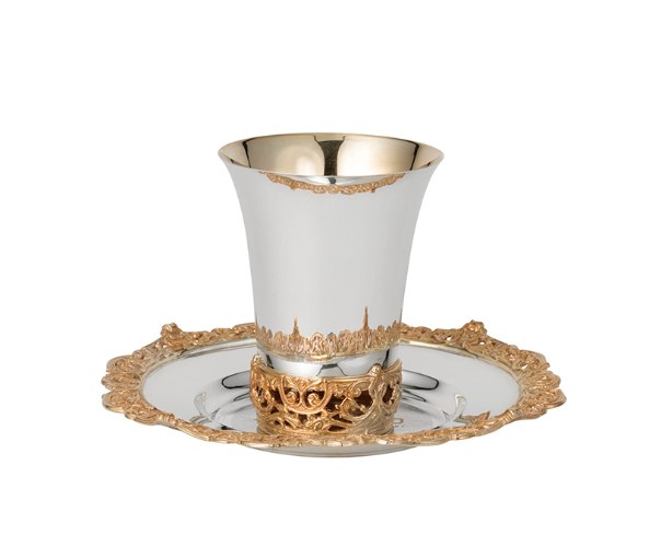 סט קידוש גביע + צלחת כסף טהור דגם Oro Argento