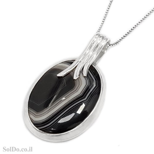 תליון מכסף משובץ אבן אגט צבע שחור T6164 | תכשיטי כסף